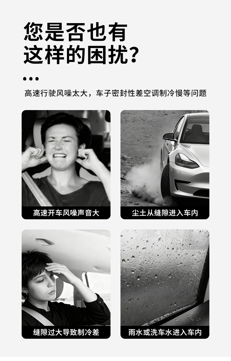 Suitable for the New Version of Model Y/Yl Tesla Full Car Soundproof Sealing Strip Waterproof Dustproof Silent Strip Wholesale