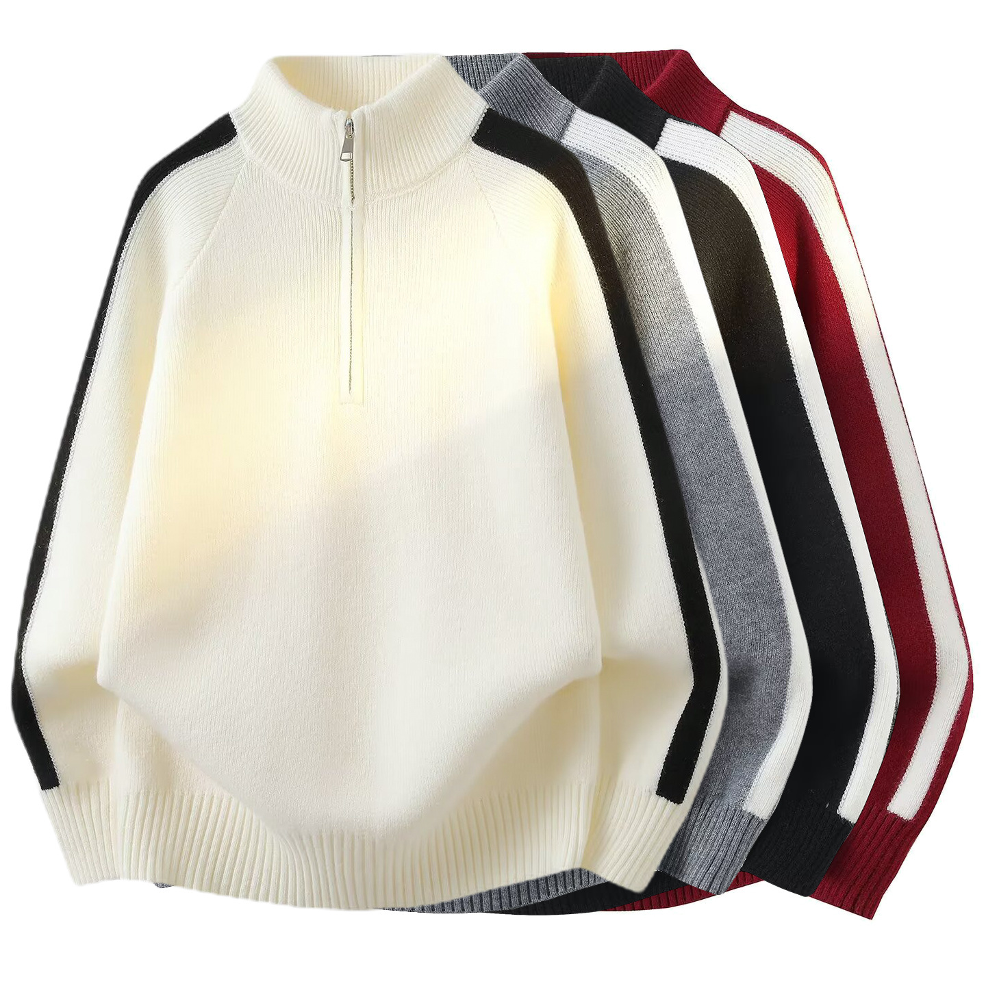 Explosiones transfronterizas de tamaño europeo medio cremallera lateral suéter de rayas de cuello masculino otoño invierno fábrica de tendencia al por mayor