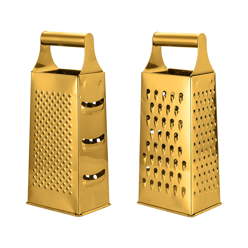 Rallador multifuncional de cuatro lados dorado de acero inoxidable, rallador de rodajas de jengibre de frutas y verduras para el hogar, rallador de queso