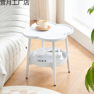 Simple Cream Style Outdoor Courtyard Table and Chair Set Four-leaf Small Coffee Table Balcony Simple Double-layer Storage Rack Casual Style