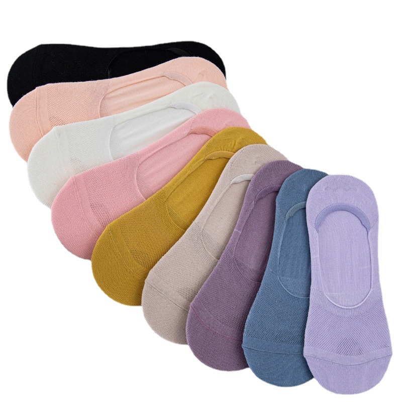 Calcetines invisibles antideslizantes del color sólido de la malla fina de las mujeres del verano calcetines bajos del tobillo del algodón del corte bajo del color del caramelo al por mayor
