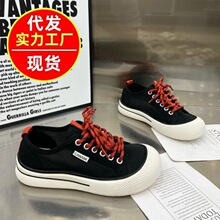 厚底纯色透气圆头帆布鞋女士2026年夏季新款韩版系带休闲舒适百搭