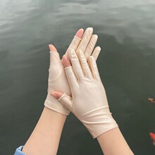 冰丝薄款手套女春夏季漏半截露二指手工活采摘茶下地防晒骑行露指