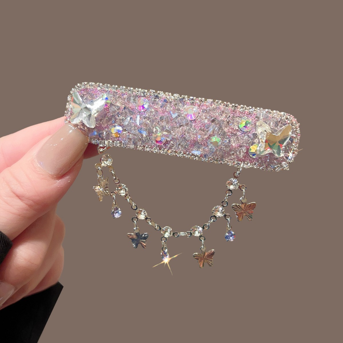 Purple pink butterfly chain BB clip