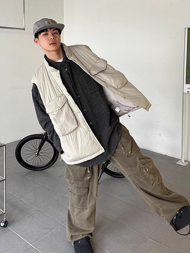 Vintage American-style retro brand large pocket solid color denim jacket cotton winter warm thick windproof sleeveless top for men and women