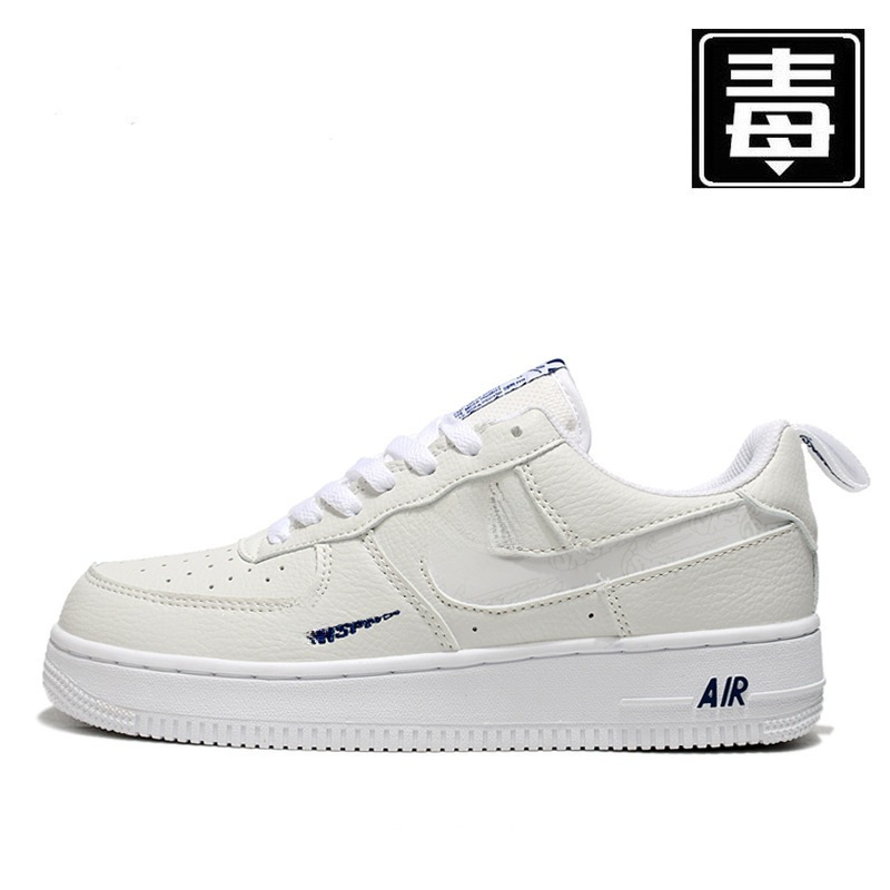 Nike Air Force 1 Men's Reflective White and Blue Low-Top Sneakers, Campus Couple Shoes, Women's Casual Sports Shoes
