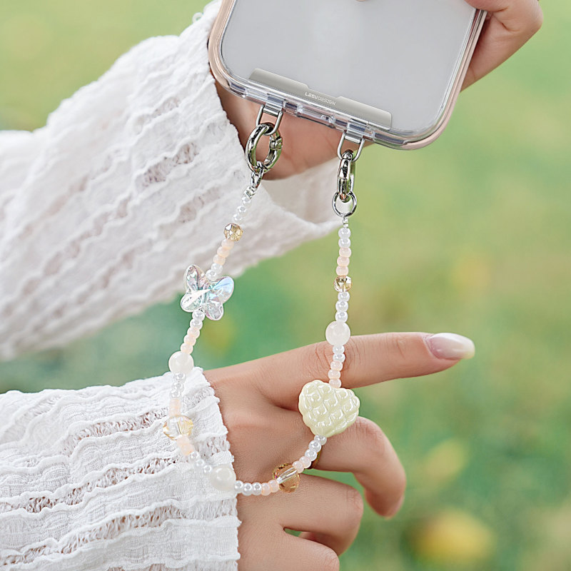 人気のオリジナルダブルボタン携帯電話チェーンペンダント絶妙なビーズ携帯電話ケースチェーンかわいいスタイルリストストラップ卸売|undefined