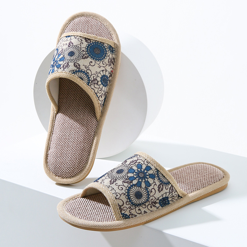 Zapatillas de lino de mujer interior antideslizante primavera y verano abierto para el suelo de casa pareja sandalinas para hombre