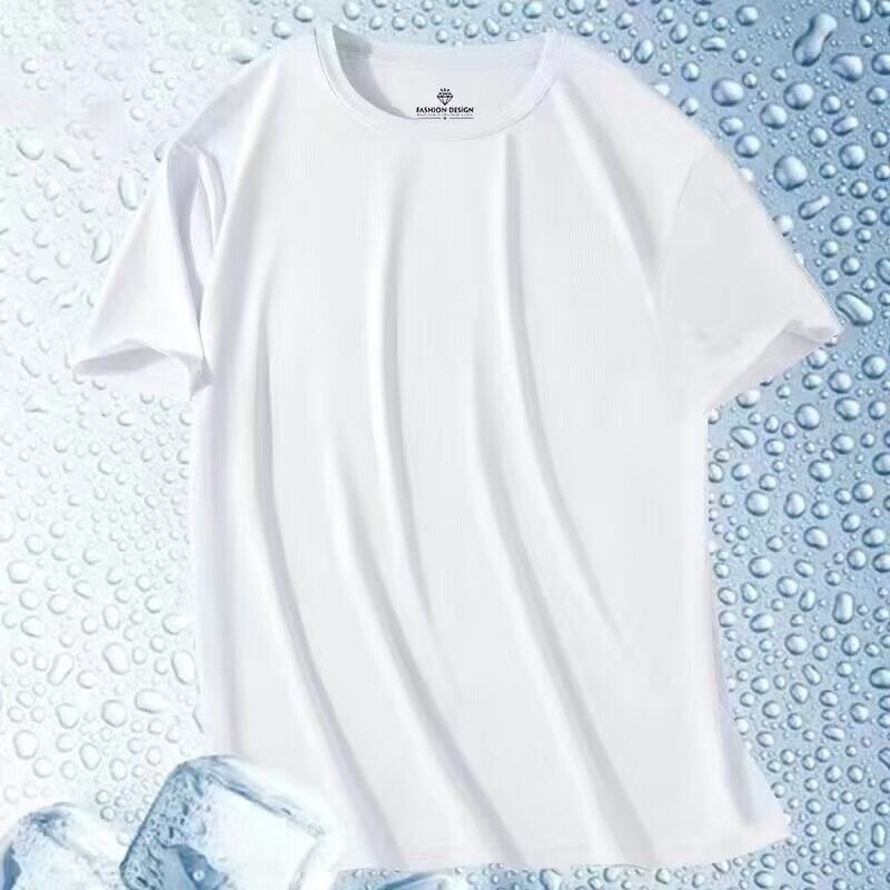 速乾性アイスシルクメッシュ半袖Tシャツメンズ夏の新しい通気性ランニングスポーツメンズ半袖紳士服T|undefined