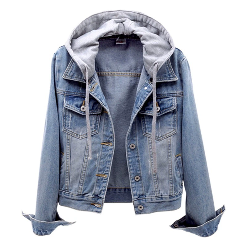 Джинсовое короткое пальто, женская короткая куртка с капюшоном, новинка в Корейском стиле, приталенная куртка с длинными рукавами, универсальный студенческий Топ