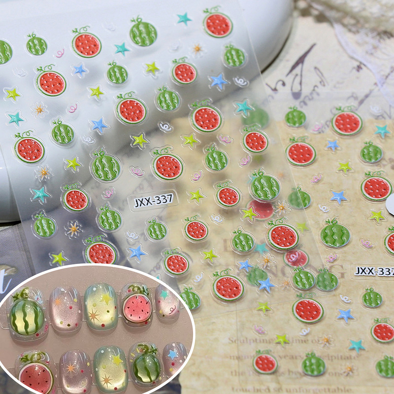 Summer Fruit Watermelon Stereo Relief Dopamine Nail Art Stickers with Adhesive Backing Popular Fresh Fruit Nail Stickers Summer Fruit Watermelon Stereo Relief Dopamine Nail Art Stickers with Adhesive Backing Popular Fresh Fruit Nail Stickers