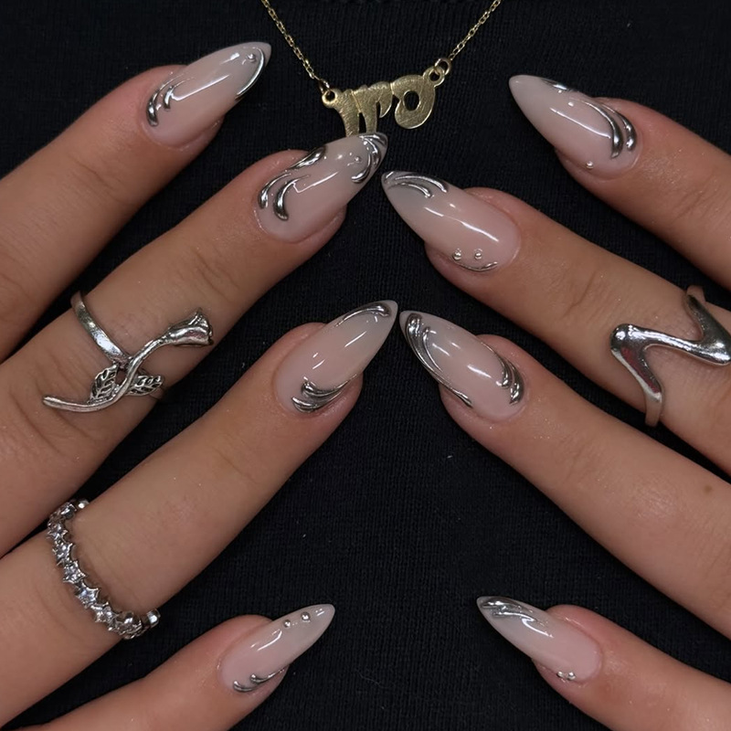 Almond Translucent Metallic Sleek Trendy Wearable Nail Art Wearable Nail Pieces Cross-Border Hot Selling Wholesale Nails Almond Translucent Metallic Sleek Trendy Wearable Nail Art Wearable Nail Pieces Cross-Border Hot Selling Wholesale Nails