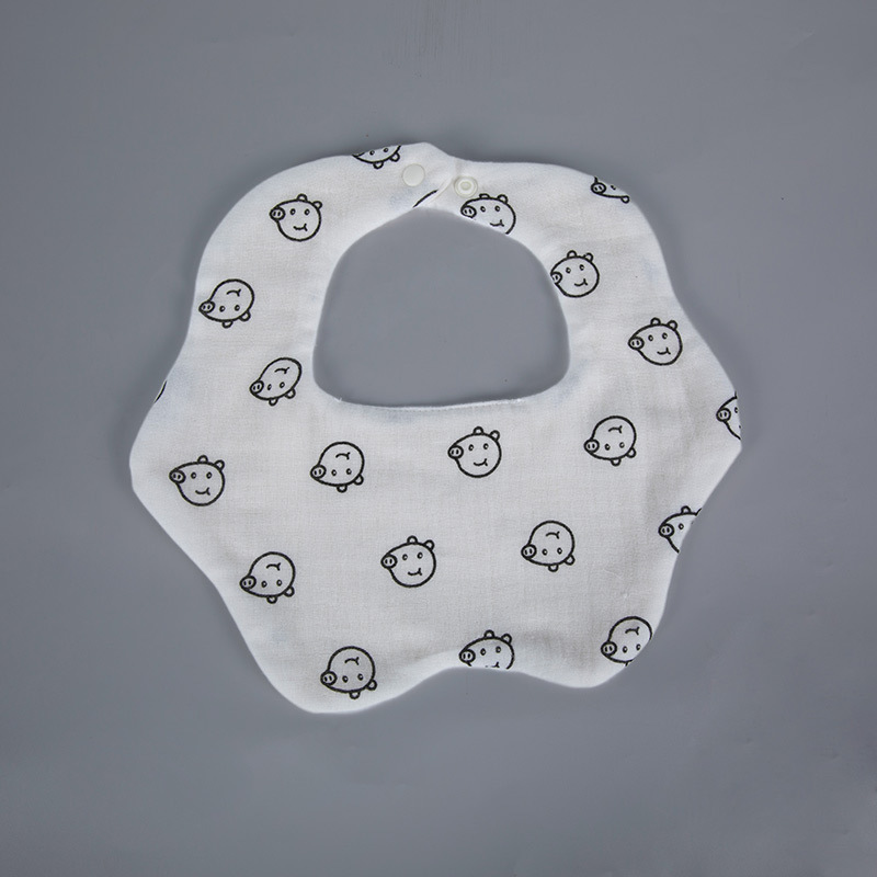 Toalla de saliva para bebé 6 capas de gasa de algodón grueso babero de bebé de 360 grados con impresión de dibujos animados babero para bebé