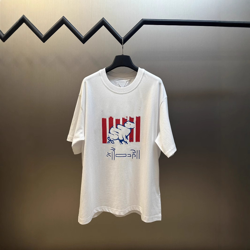 In-Stock Correct Version Bv 25 New Big White Rabbit Print Short-Sleeve T-Shirt Loose Fit Unisex T-Shirt