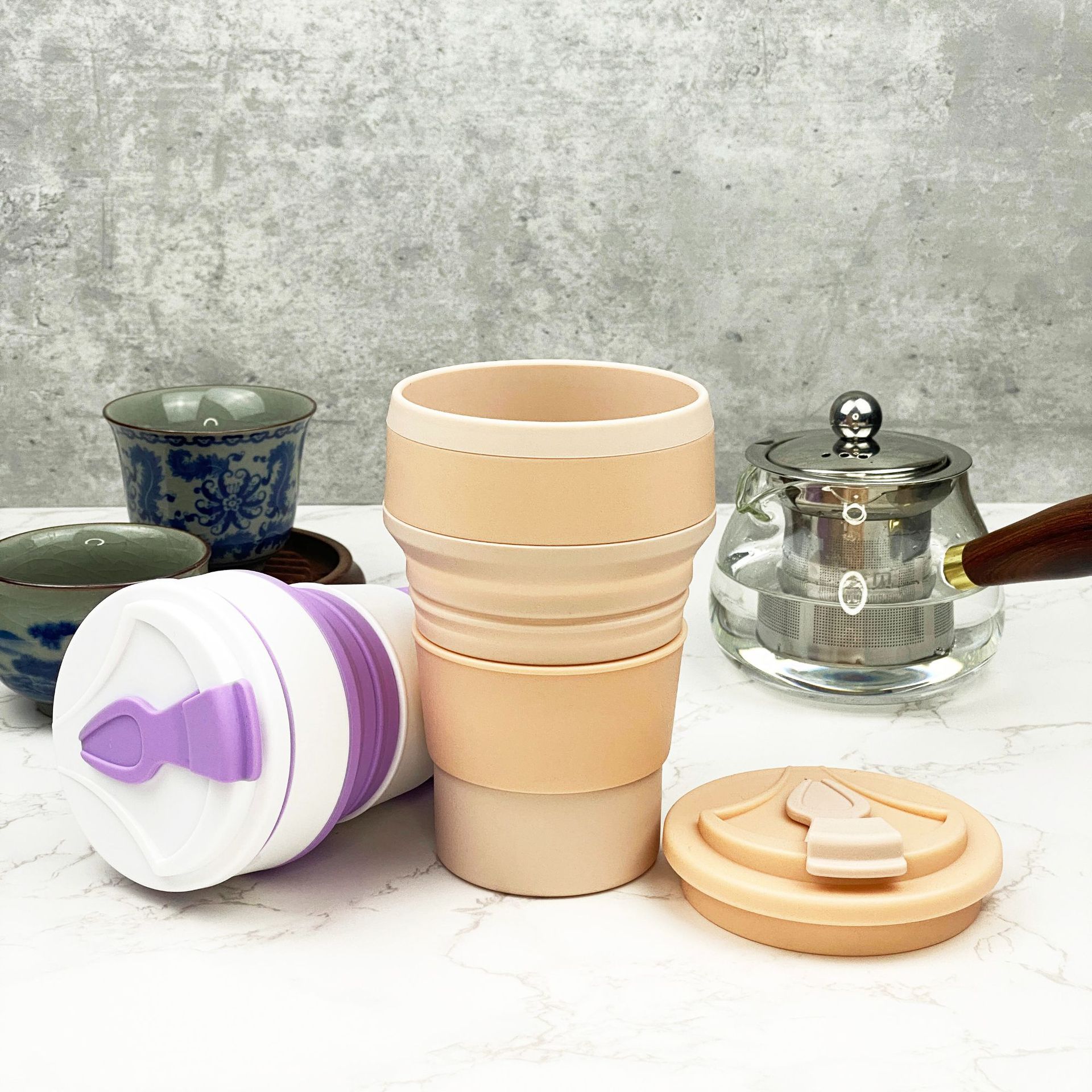 Taza de agua plegable de silicona acampar al aire libre portátil plegable taza de café taza de acompañamiento apariencia aislamiento taza deportiva de viaje