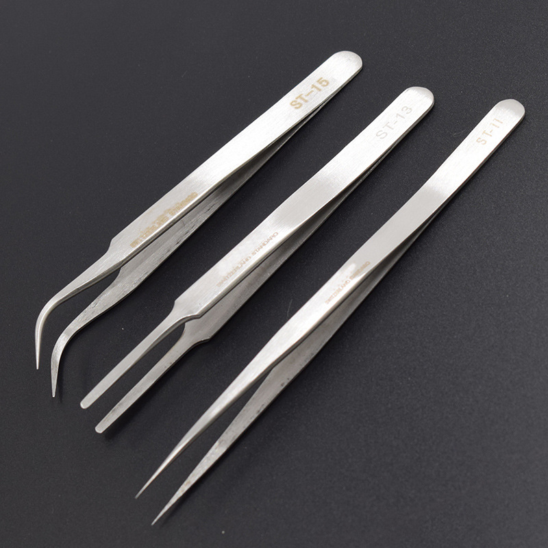 包邮夹零件 美甲睫毛精细处理不锈钢镊子燕窝专用弯头特尖头
