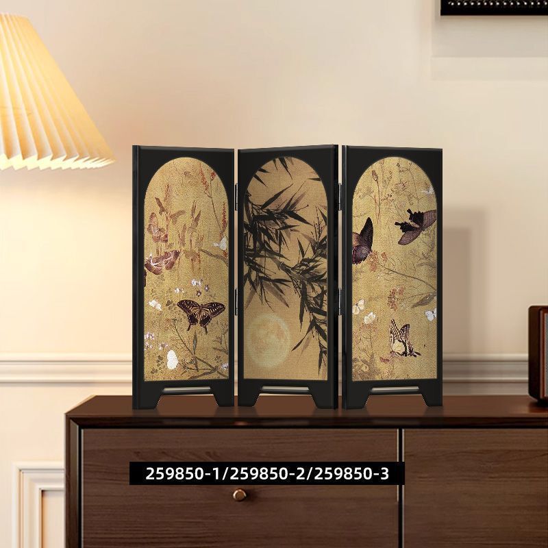 新中式桌面屏风摆台画装饰画中古风装饰品摆画创意小众可折叠木制|undefined