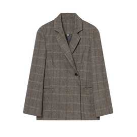 速卖通批发秋冬季新款女装百搭超大格纹口袋双襟西装外套8491263