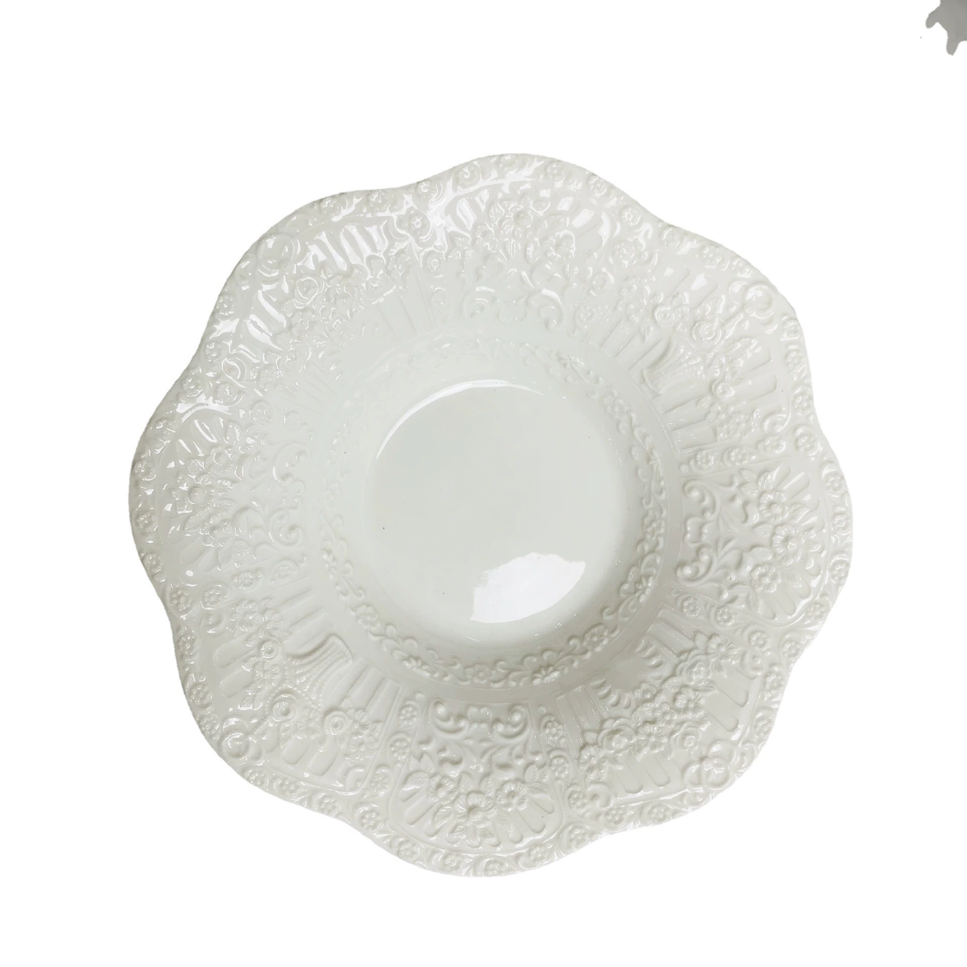 Round Dessert Plate (laba) embossed lace ceramic, retro European style, 6.5 and 8 inch