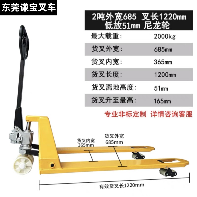 Transpaleta manual para carga y descarga, capacidad de 2/3 toneladas, montacargas manual, carretilla hidráulica.