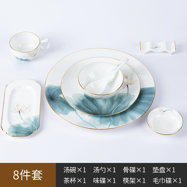 Eight -piece set (with a tea cup) bone porcelain lotus