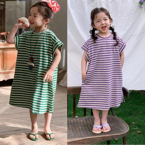 Korean Girls' Summer Dress Children's Short Sleeve Child Skirt Fashion Striped Children's Princess Dress