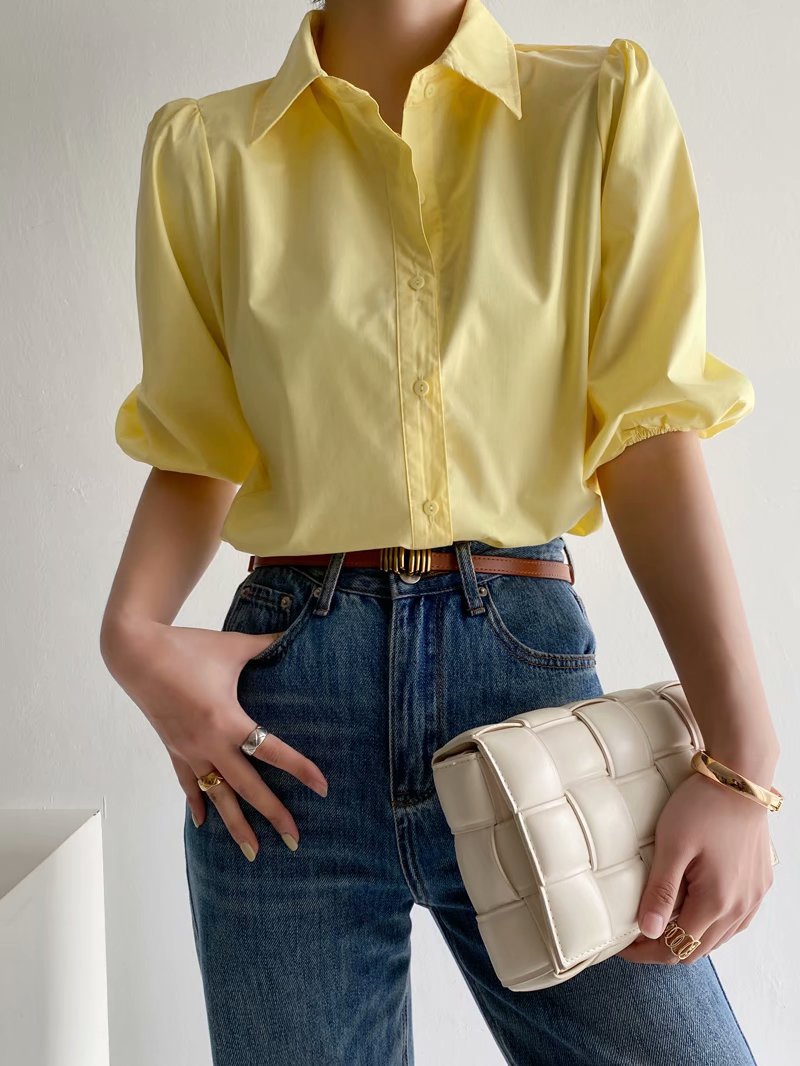 wholesale spring and summer new solid color shirt short sleeve top NSAM54120