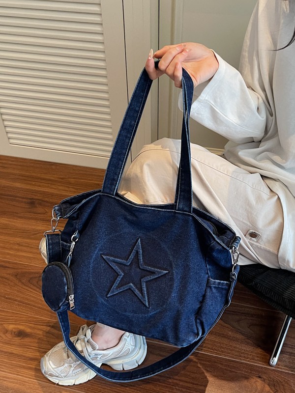 Diseño de nicho de mezclilla de cinco estrellas anticuado Totte bolso mujer comercio exterior transfronterizo nuevo bolso bandolera retro de gran capacidad