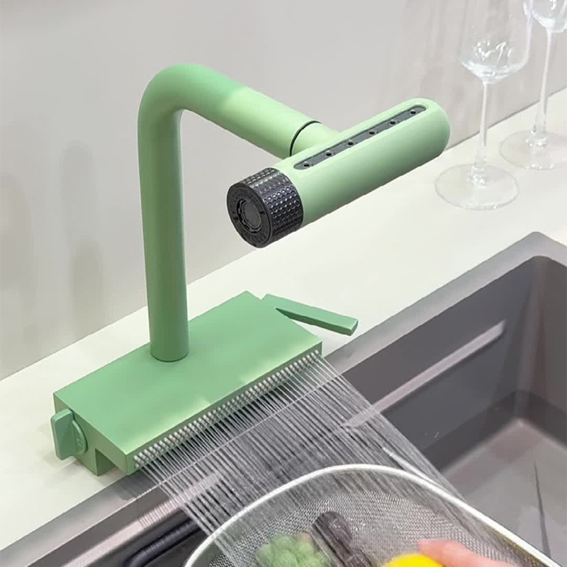 2025 Cross-Border Rain Waterfall Kitchen Sink Silicone Pull-Out Magnetic 6-Speed Multi-Function Rotating Faucet
