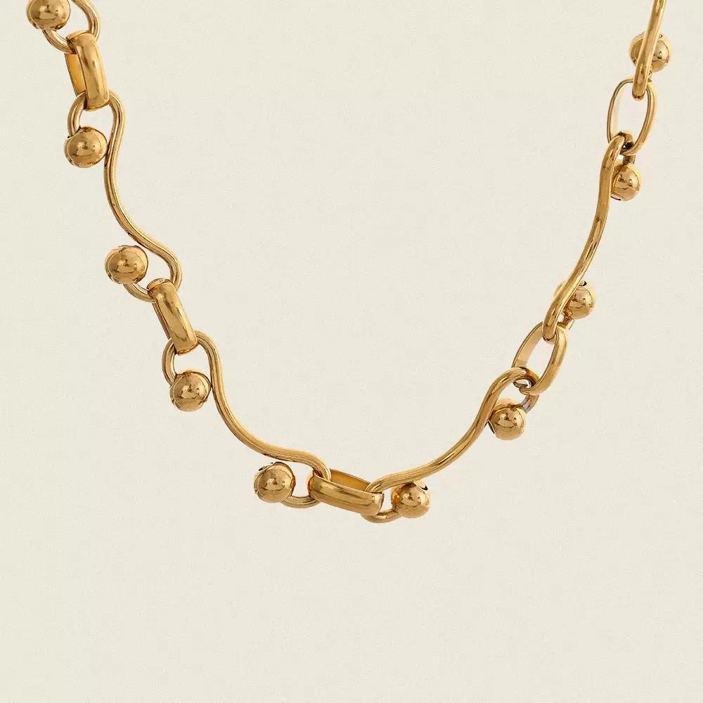 夏凌夸张嘻哈风不锈钢真空电镀18K金手工项链时尚百搭高级感项饰