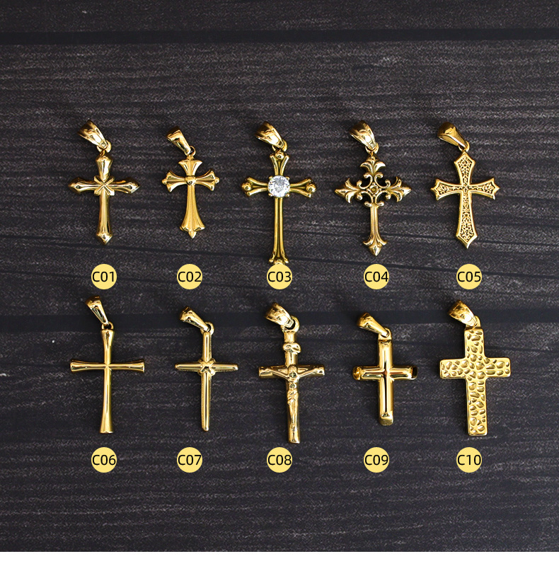 1 Piece 304 Stainless Steel Zircon 18K Gold Plated Cross Pendant display picture 3