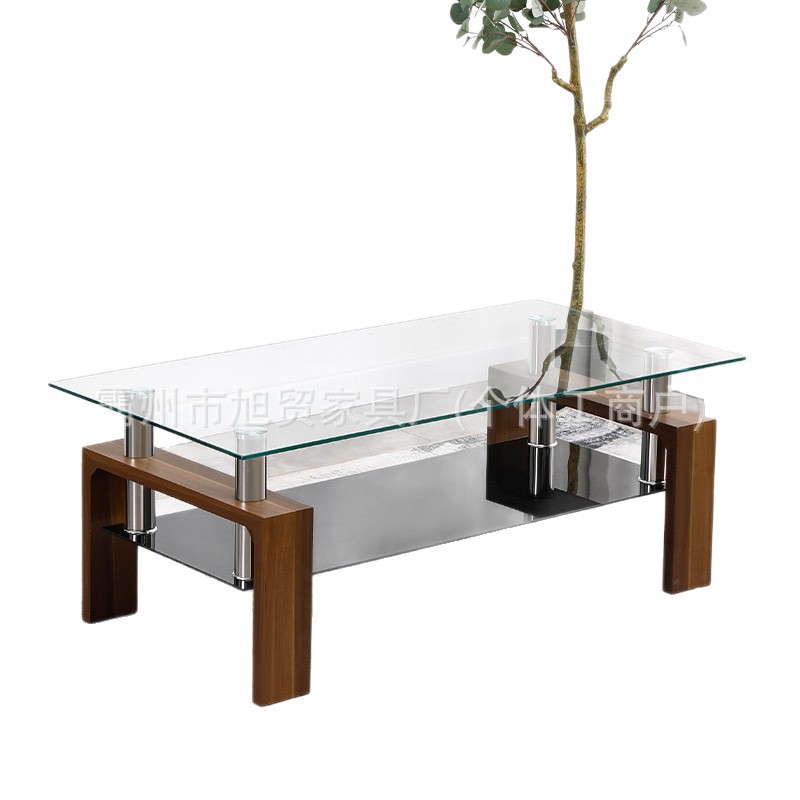 Mesa de café, mesa de té de vidrio templado, sala de estar, mesa de té rectangular doméstica, mesa de té de doble capa de lujo, mesa de té de oficina