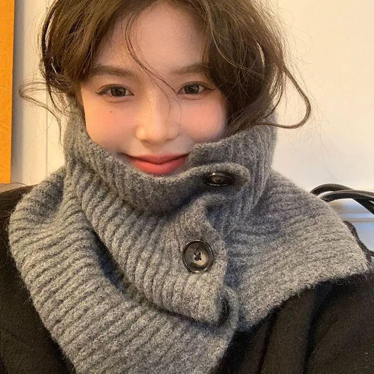 韩国ins复古保暖冬季新款围脖女好搭休闲脖套防寒护颈针织围巾潮