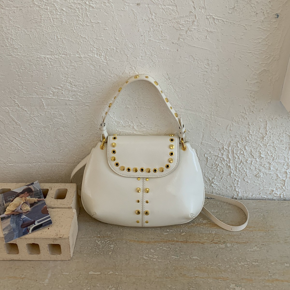 Elegante retro francés bolso de remaches estilo punk diario estilo callejero bolsa de silla de moda viaje mochila de hombro