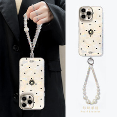 波点山茶花公仔适用苹果17pro手机壳iphone15手链16轻奢高级感14