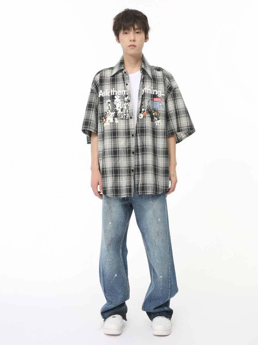 MTLCLOTHES Hombres| 2024 verano nuevo producto coreano retro lavado nicho azul diseño de jeans graffiti