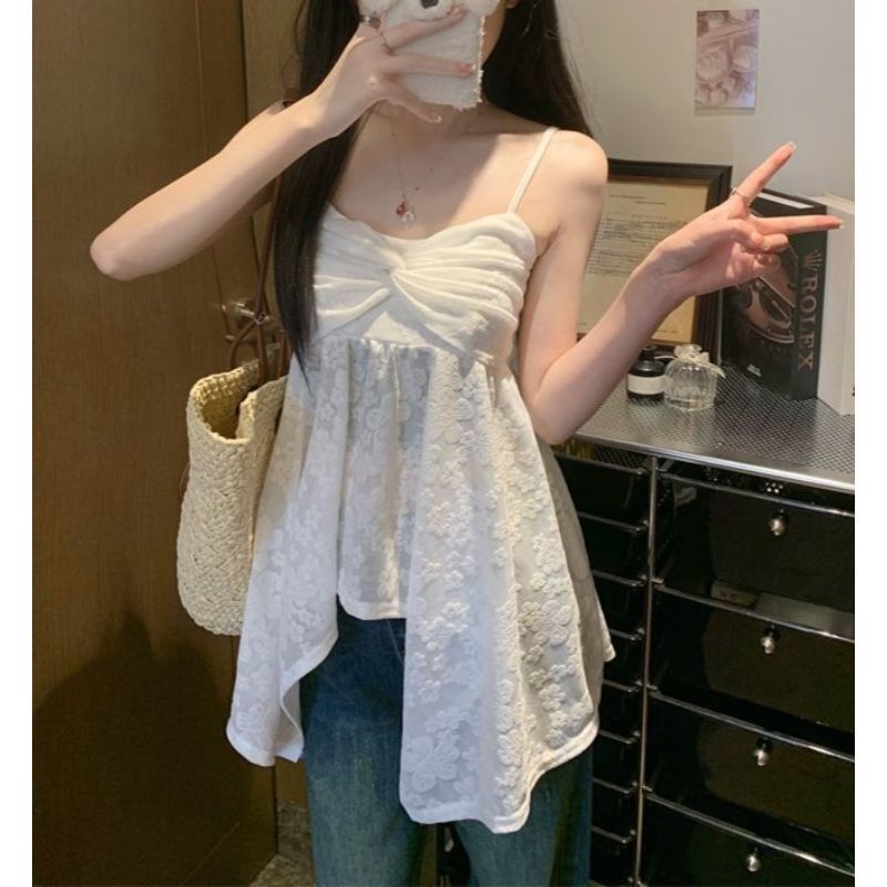 Cross-Border Wholesale Camisole Tops Korean Style Elegant Slim-Fit Summer Sweet Style Super Pretty Age-Reducing Tops for Women Cross-Border Wholesale Camisole Tops Korean Style Elegant Slim-Fit Summer Sweet Style Super Pretty Age-Reducing Tops for Women