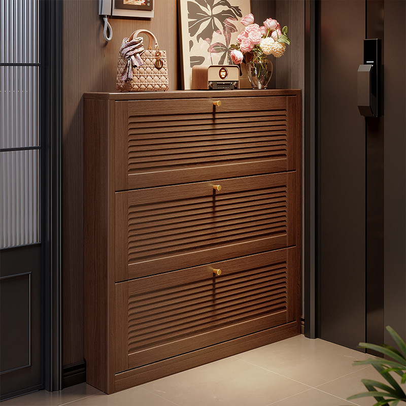 No-Installation Shoe Cabinet for Home Entrance, Ultra-Thin Entryway 2025 New Model, Solid Wood, Extremely Narrow, Small Apartment, Outdoor Flip-Up Shoe Cabinet