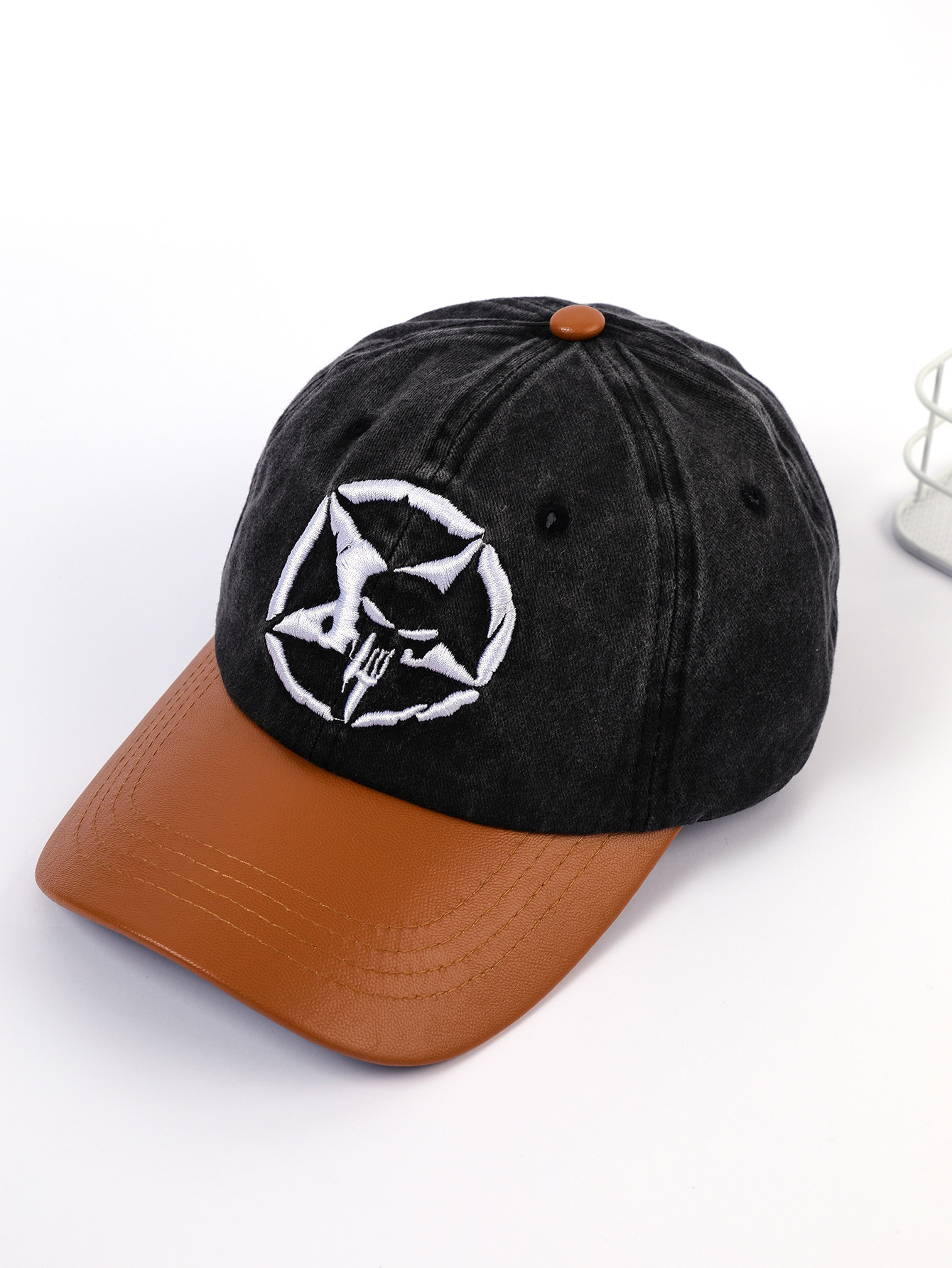 Algodón lavado Amazon estrella de cinco puntas bordada gorra de béisbol lavada vieja PU casquillo enarbolado