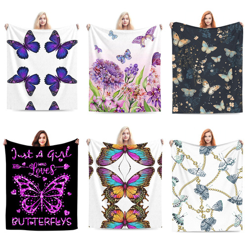 Cross-border best-selling colorful butterfly flannel throw blanket home air conditioner blanket Amazon nap four seasons cover blanket wholesale