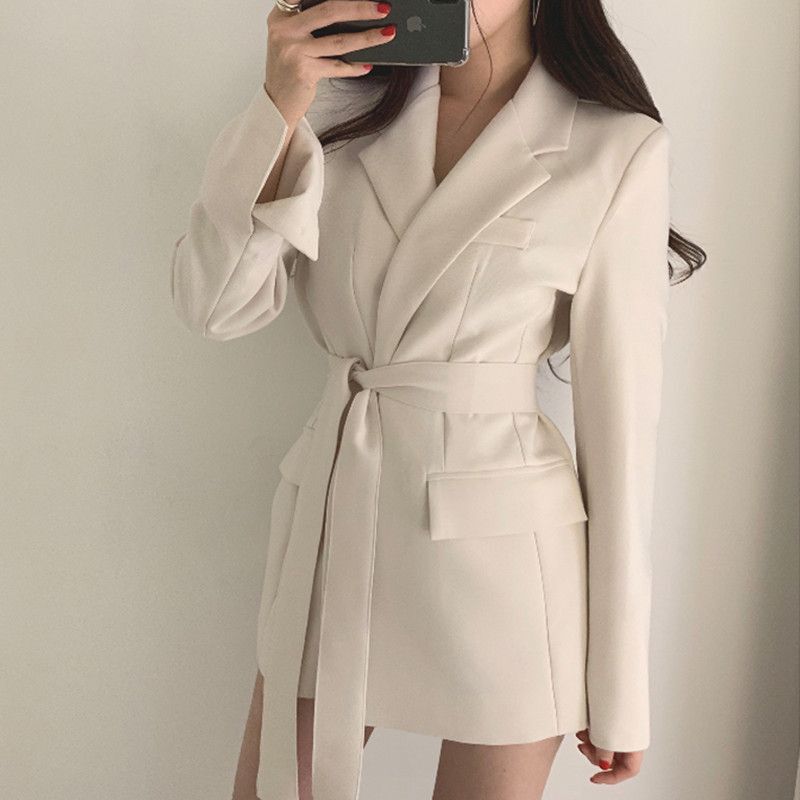 Textured Blazer 2024 Autumn Chic Retro Hong Kong Style Korean Version Waist-Cinching Tie Elegant Blazer Jacket Women's Trendy Suit