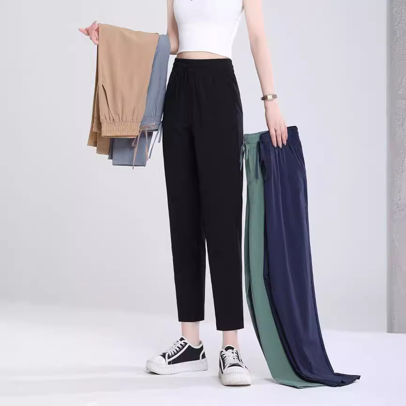 Small Ice Pants Summer Quick-Drying Breathable Cool Women's Pants Nine-Point Loose Slimming Look High Elastic Popular Casual Quick-Drying Women's Pants