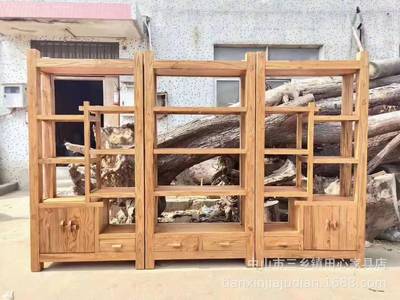 老榆木茶叶架实木书架多层货架复古多宝阁茶室置物架博古架展示柜|ms