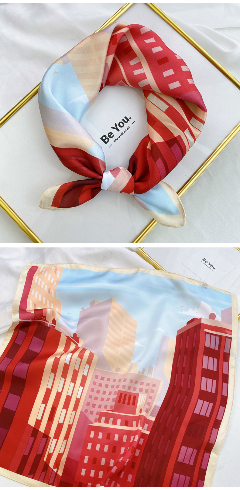 40g Weight Silk Scarf Classification Travel Occasion Unisex Gender Printing Design Sweet Style Coffee, Purple, Red, Green, Blue, Camel, Yellow Color Wholesale Fashion Contrast Color Printing Small Square Scarf 7