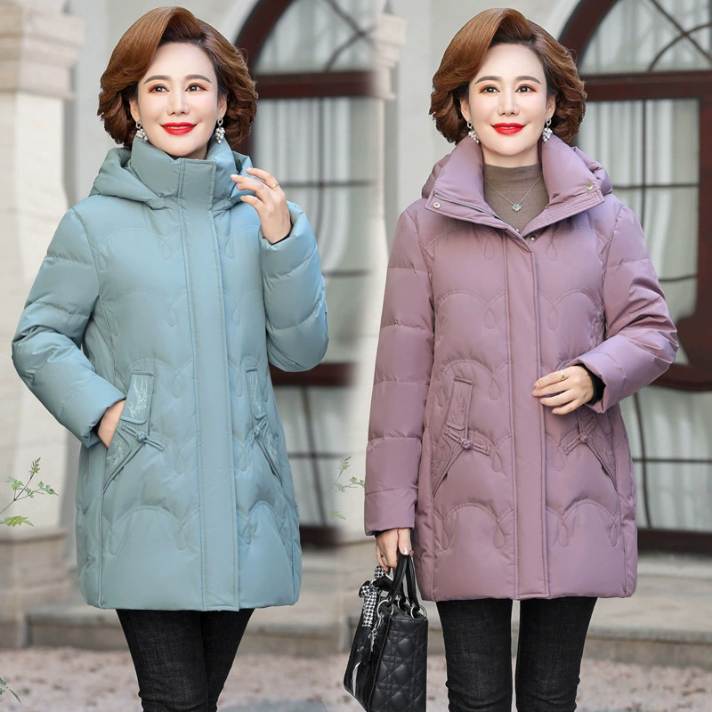 Мама средней и длинной пуховик дамы 2024 зимний газ красный утолщение теплый средний и пожилой большой размер пальто женский