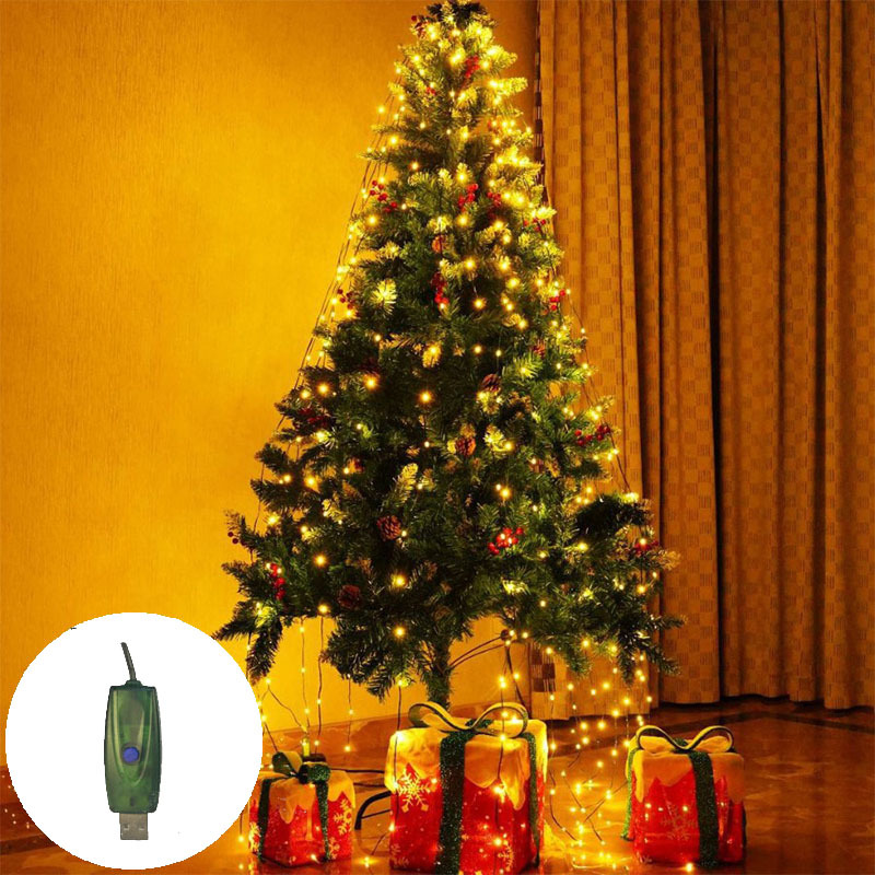 Transfronterizo nuevo anillo de línea de cuero verde oscuro árbol de Navidad iluminación de techo colgante árbol decoración de color iluminación parpadeante LED string