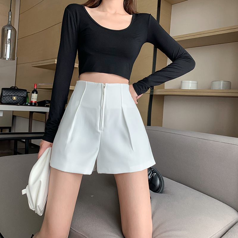 plus size High Waist Front Middle Zipper Shorts Women's chubby girl Outer Wear Slimming A- line Wide Leg Pants Loose Belly Covering Bottoming Boots Pants