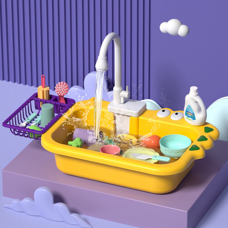 Play Kitchen Toy Children's Dishwasher with Simulated Faucet and Electric Circulating Water, Birthday Gift for Girls