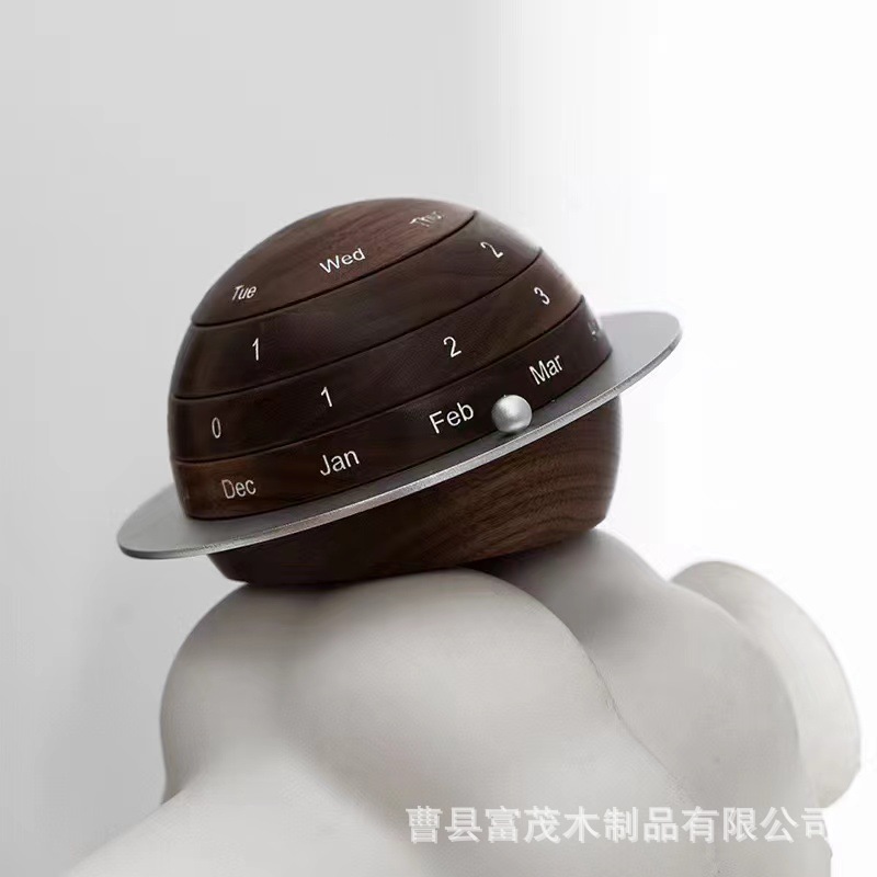 Creative Wooden Calendar Earth-shaped Rotatable Calendar Decoration Ornaments Home Table Perpetual Calendar Set Table Calendar Rack