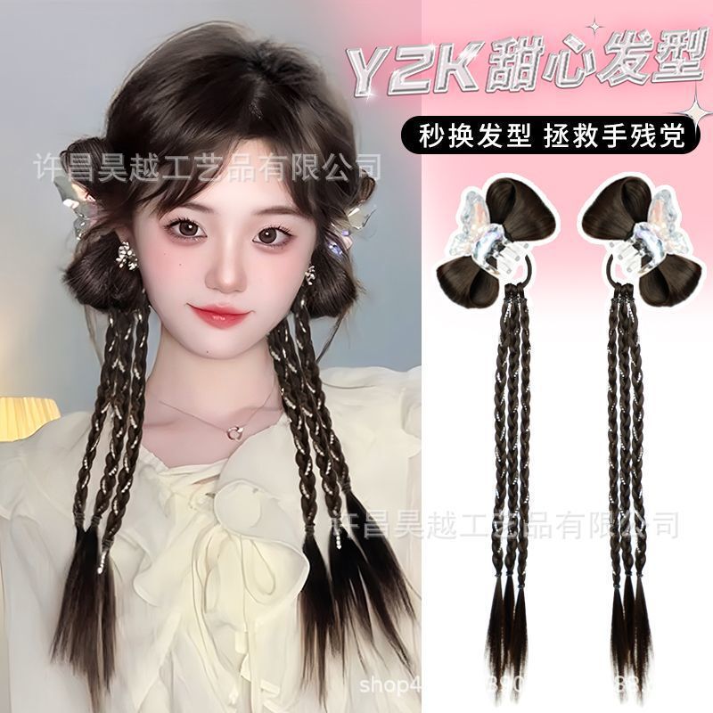 Artificial hair bow clip ball head hot girl mermaid princess headdress fluffy natural boxing braid ponytail wholesale